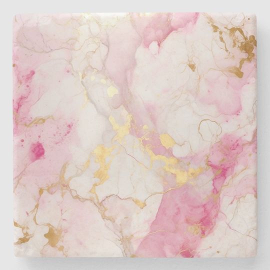 Discover Pink and gold Marble effect Stone Coaster