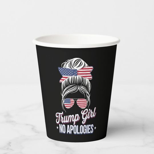 Discover Trump Girl No Apologies Messy Bun Retro Vintage Paper Cups