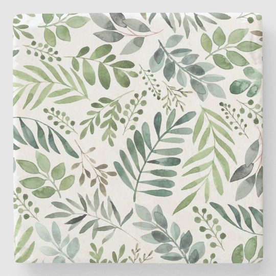 Discover Botanical Greenery Leaves Watercolor  Stone Coaster