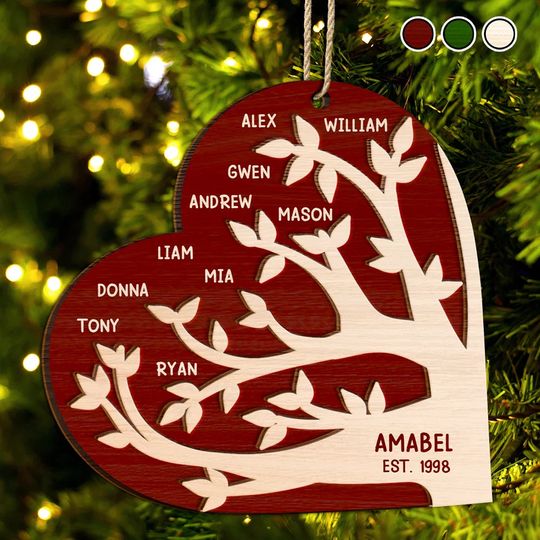 Discover          Family Tree Christmas - Personalized 2-Layered Wooden Ornament       