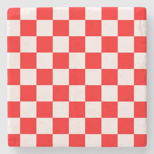 Discover Red and White Checkered Pattern  Stone Coaster