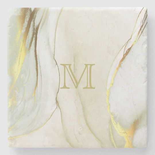 Discover Elegant Gold Ink Abstract Pattern Monogram  Stone Coaster
