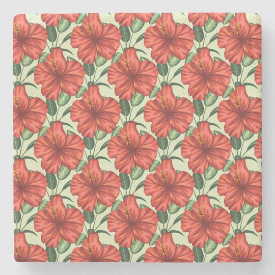 Discover Tropical floral seamless pattern red flowers stone coaster