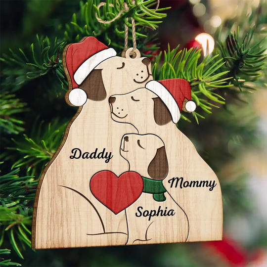Discover Christmas Dog Family - Personalized Custom Shaped Wooden Ornament