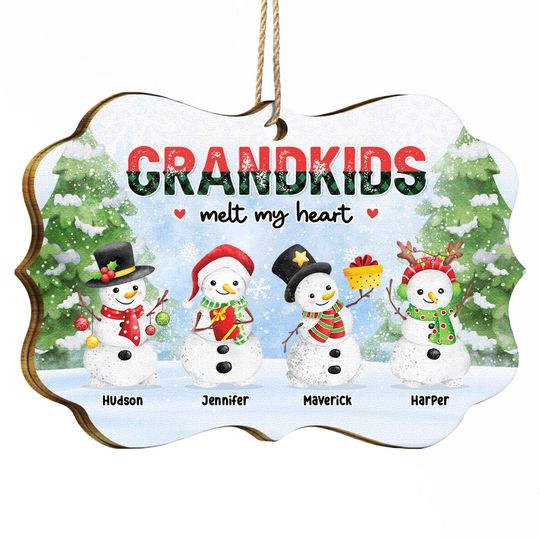 Discover          Snowmen Grandkids Melt My Heart - Christmas, Gift For Grandparents - Personalized Medallion Wooden Ornament       