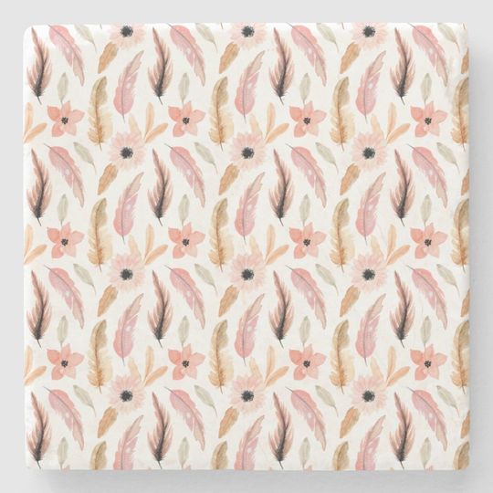 Discover Elegant Abstract Pink Floral Watercolor Pattern Stone Coaster