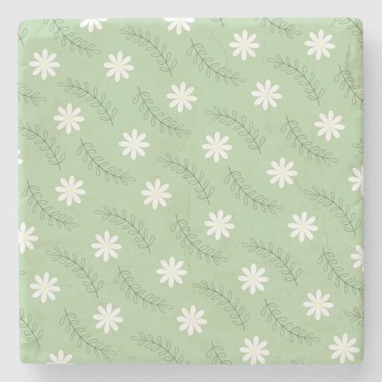 Discover Vintage Mid Century Green White Flower Pattern Stone Coaster