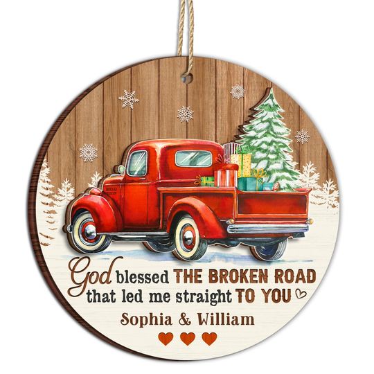 Discover          God Blessed The Broken Road - Christmas Gifts For Couples, Husband, Wife - Personalized 2-Layered Wooden Ornament       