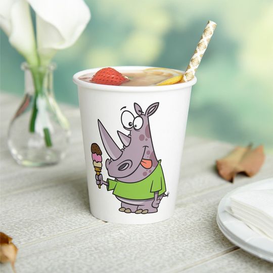 Discover Funny Cartoon Rhino Eating Ice Cream Cute Animal Paper Cups