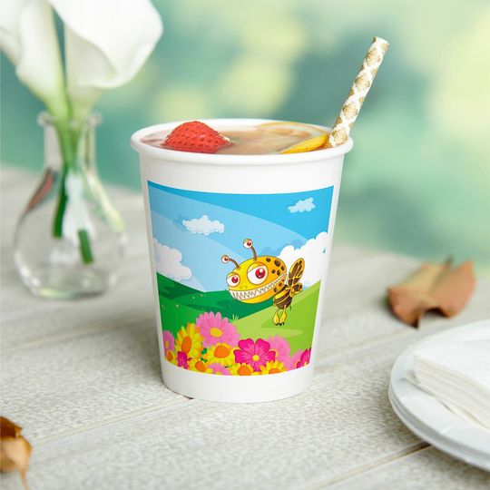Discover Cute Yet Creepy Monster Bee in a Flower Field  Paper Cups