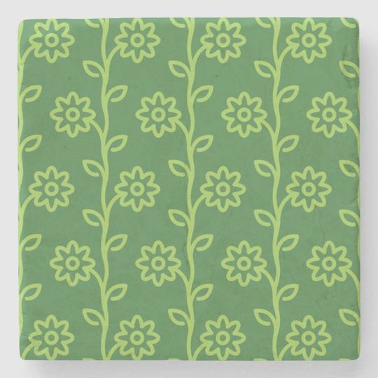 Discover Green Flat Flower Garden Pattern Stone Coaster