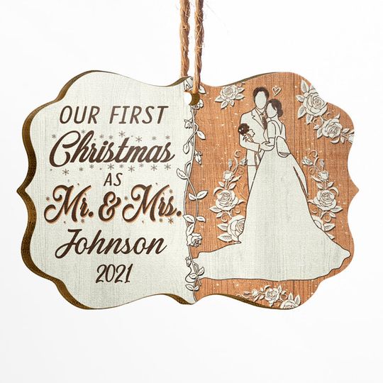 Discover          Wedding Couple Our First Christmas - Gift For Couple - Personalized Custom Wooden Ornament, Aluminum Ornament       