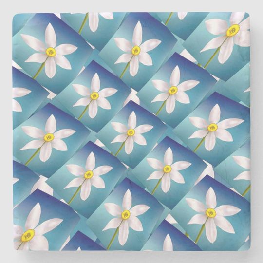 Discover White Narcissus Pattern Stone Coaster