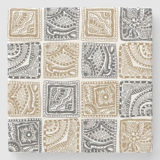 Discover Doodle geometric, vintage abstract pattern. stone coaster