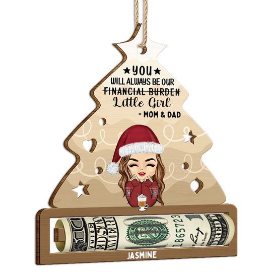 Discover          Financial Burden - Christmas Gift For Son Daughter - Personalized Wooden Cutout Ornament, Money Holder Ornament       