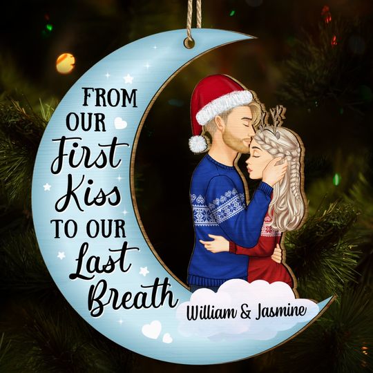Discover          Christmas Couple From Our First Kiss - Gift For Couples - Personalized Wooden Cutout Ornament       