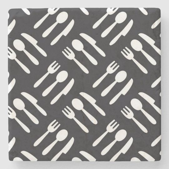Discover Fork spoon knife pattern stone coaster