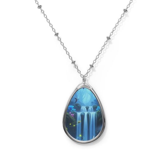 Discover Whimsical Waterfall Oval Necklace, Nature Jewelry, Gift, Boho Chic Necklace