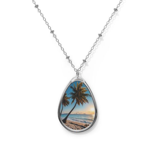 Discover Tropical Oval Necklace, Beach Jewelry, Ocean Sunset Necklace