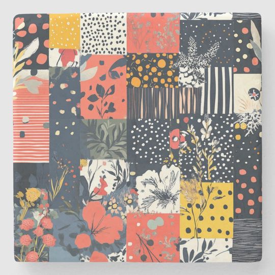 Discover Vintage Floral Patchwork Pattern (7) Stone Coaster