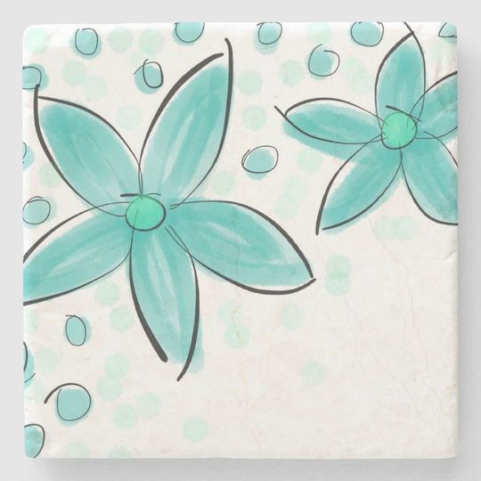 Discover Teal Blue Watercolor Floral Pattern Stone Coaster