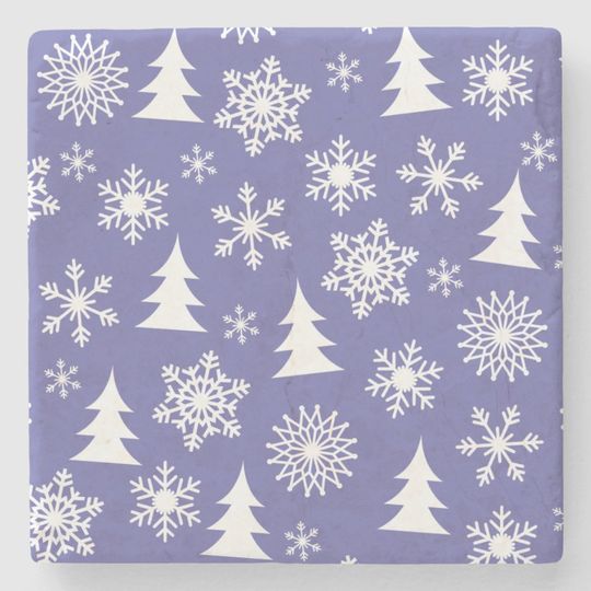 Discover Snowflakes and Pine Trees Pattern Stone Coaster
