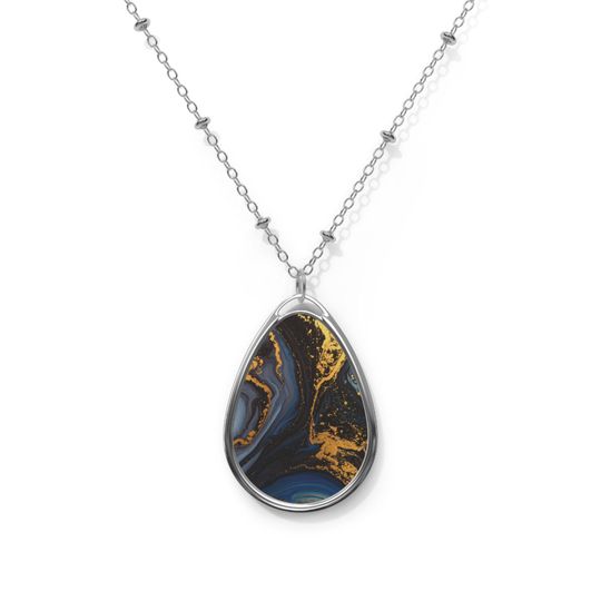 Discover Marbled Pendant Necklace, Oval Jewelry, Statement Necklace, Elegant Accessory, Gift for Her, Handmade Necklace