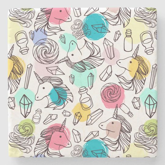 Discover Cute Pretty Unicorn Pattern Stone Coaster