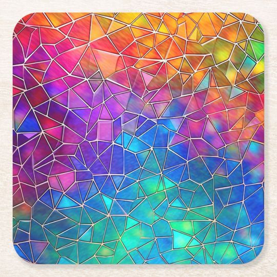 Discover Stained Glass Rainbow Pattern Square Paper Coaster