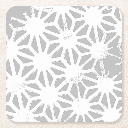 Discover Gray and white geometric pattern square paper coaster