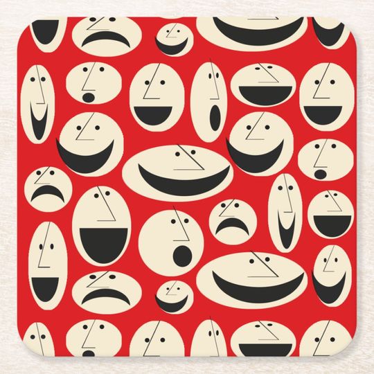 Discover Retro Cartoon Faces Pattern Hard Paper Coaster