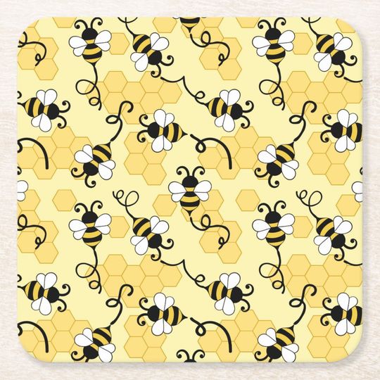 Discover Cute little bees pattern square paper coaster
