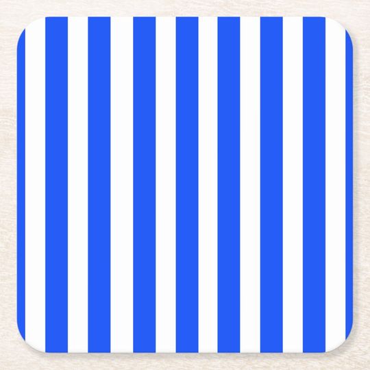Discover Vertical Stripe Sailor Blue & White Pattern Square Paper Coaster