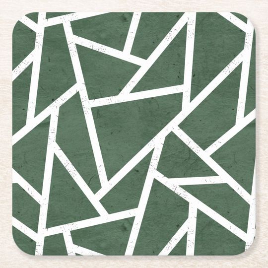 Discover Green and white mosaic pattern square paper coaster