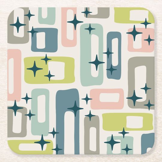 Discover Retro Mid Century Modern Abstract Pattern Square Paper Coaster