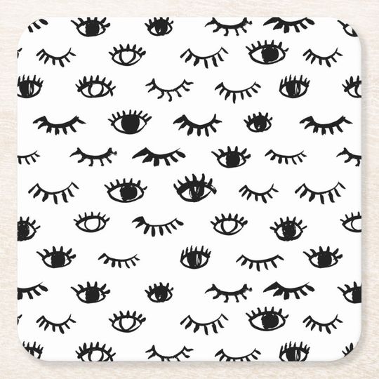 Discover Cute Doodle Eyelash Pattern Square Paper Coaster