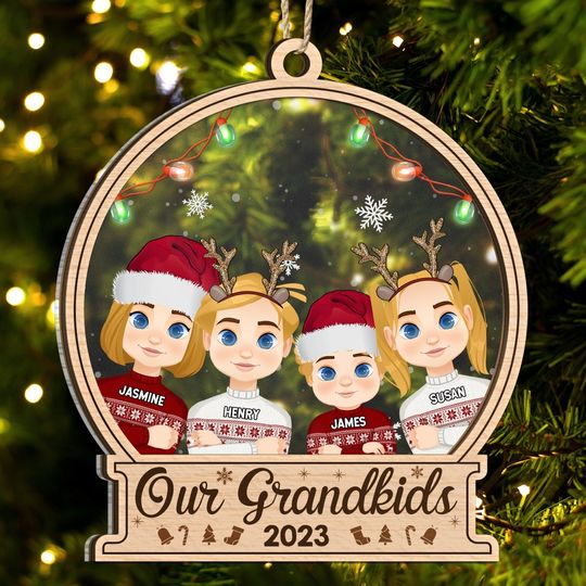 Discover          Christmas Flat Art Our Grandkids 2023 - Gift For Grandparents - Personalized 2-Layered Mix Ornament       
