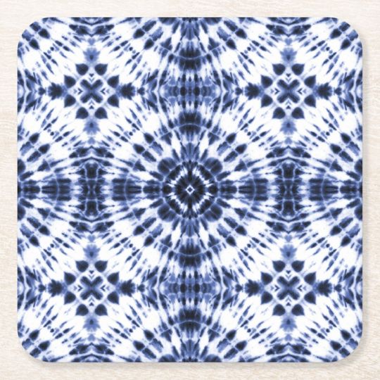 Discover Dark Blue Tie Dye Pattern Square Paper Coaster