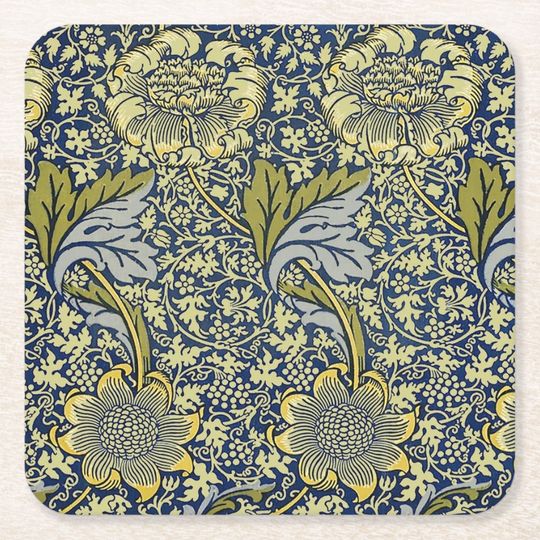 Discover William Morris Kennet Floral Wallpaper Blue Square Paper Coaster