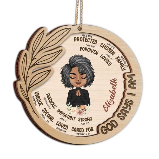 Discover          God Says That I Am - Christmas Gift For Women - Personalized 2-Layered Wooden Ornament       