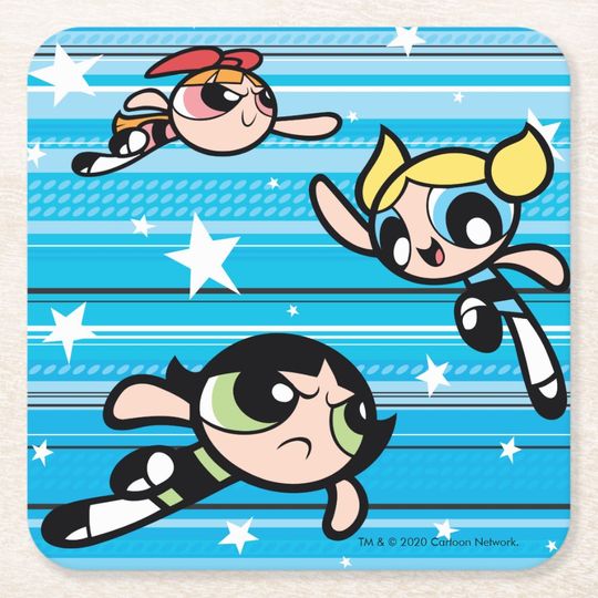 Discover Powerpuff Girls Star Pattern Square Paper Coaster