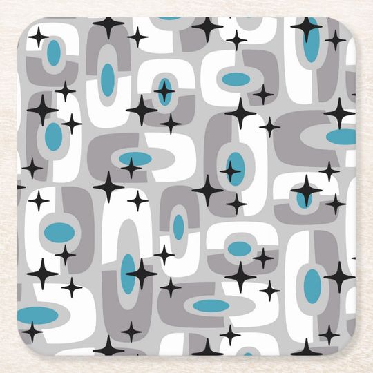 Discover Retro Mid Century Modern Cosmic Abstract Pattern Square Paper Coaster