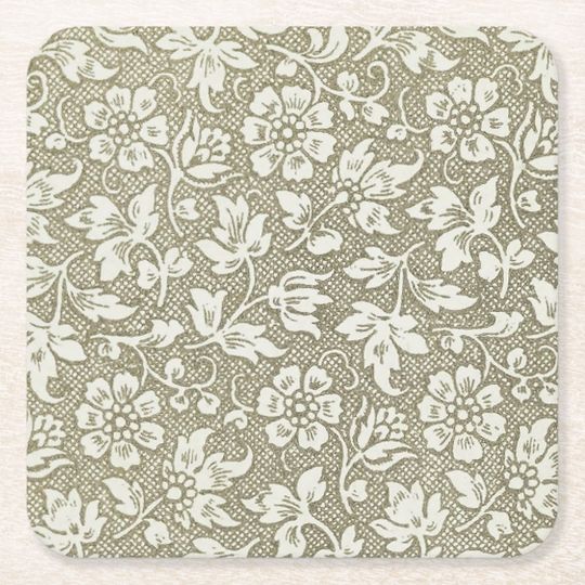 Discover Elegant French Vintage Beige Floral Pattern Square Paper Coaster