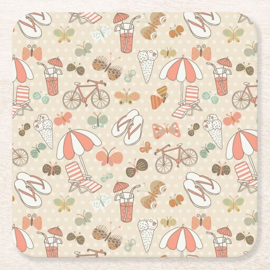 Discover Summer Vacation Pattern Square Paper Coaster