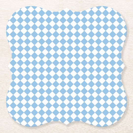 Discover Blue and White Checker Diamond Pattern Paper Coaster