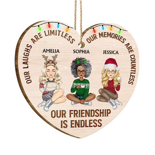 Discover          Our Friendship Is Endless - Christmas Gifts For Besties, Best Friends - Personalized Custom Shaped Wooden Ornament       