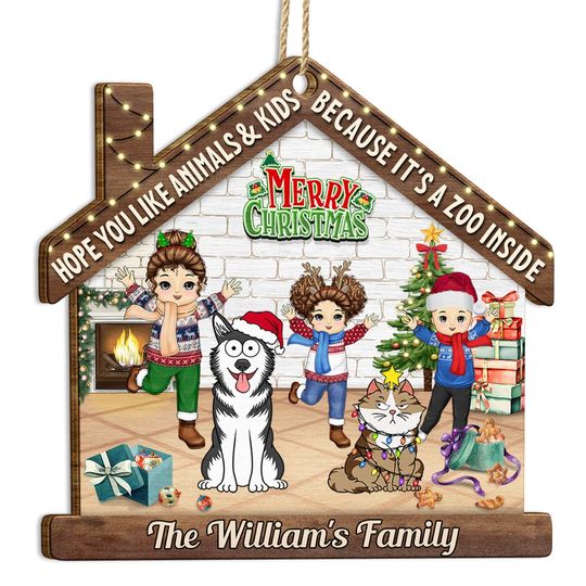Discover          Hope You Like Animals And Kids - Christmas Gift For Family, Parents, Pet Lovers - Personalized Custom Shaped Wooden Ornament       