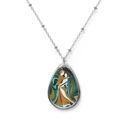 Discover Elegant Oval Necklace with Romantic Artwork, Perfect Gift for Couples