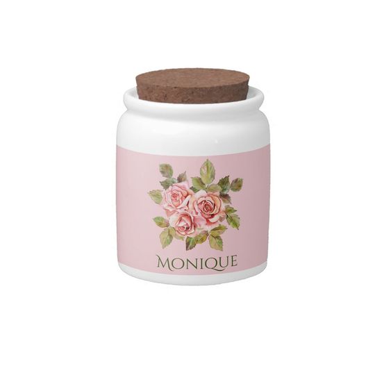 Discover Pretty Vintage Pink Roses Personalized  Candy Jar