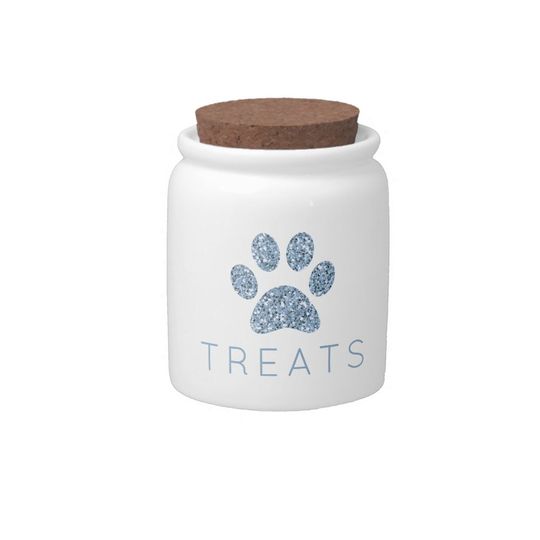 Discover Dusty Blue Glitter Paw Print Pet Treat Jar